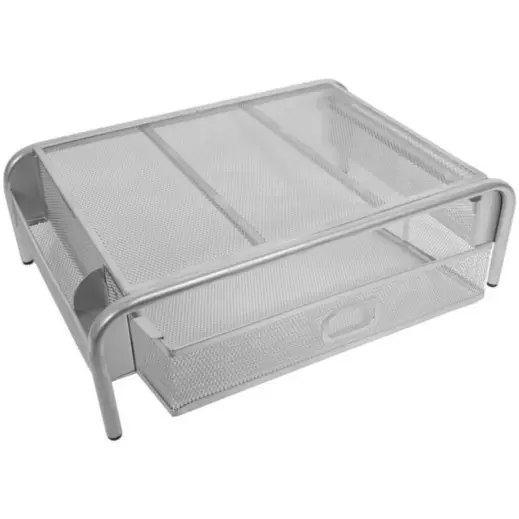 Computer Raised Monitor Stand And Draw Organiser Silver Drawer